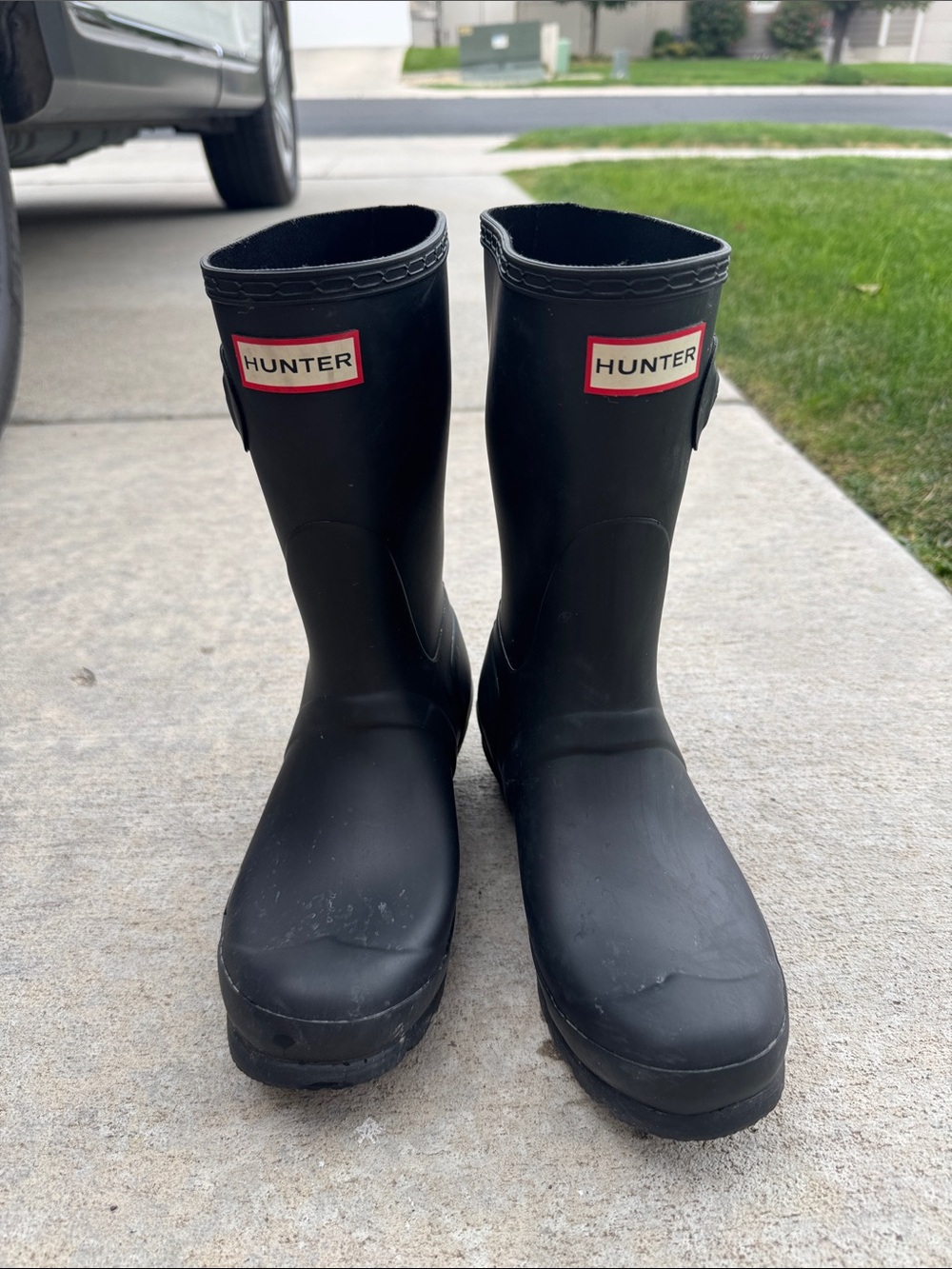 Hunter Black Waterproof Rain Boots with Red Logo